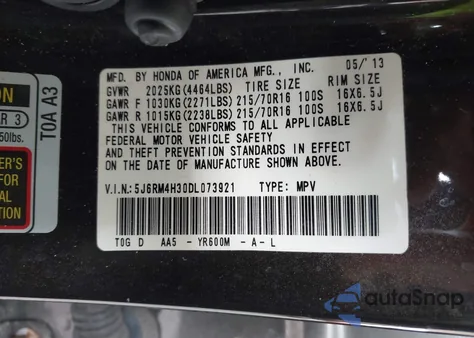 2013 Honda Cr-V Lx z USA, uszkodzony, nr VIN 5J6RM4H30DL073921